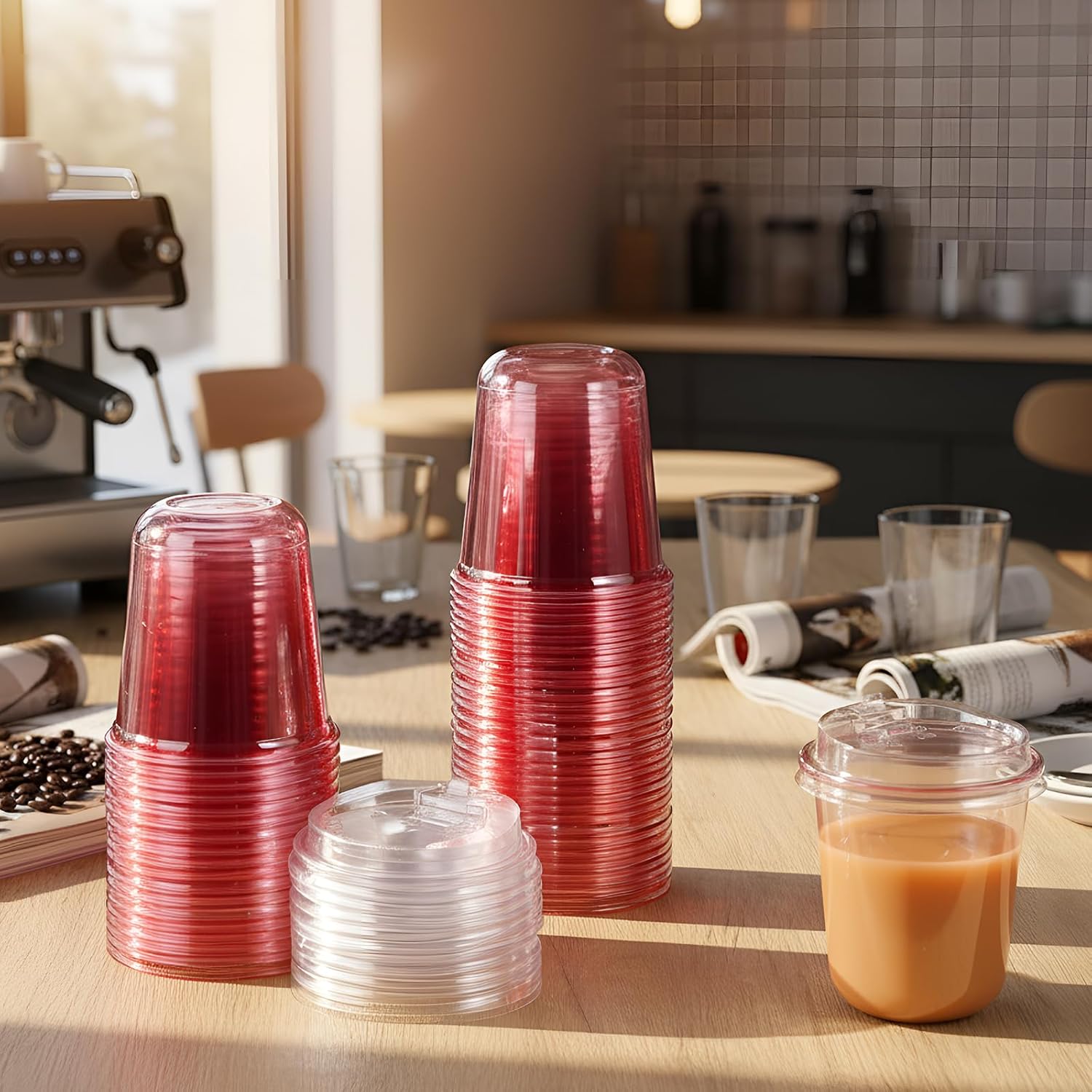 LemonRoad 50 Pack 12 Oz Disposable Iced Coffee Drink Cups, Round Bottom Plastic Cups with Lids Strawless, Plastic Cup with Lids for Iced Coffee Smoothie Cold Beverage Party Catering Supplies - Image 2