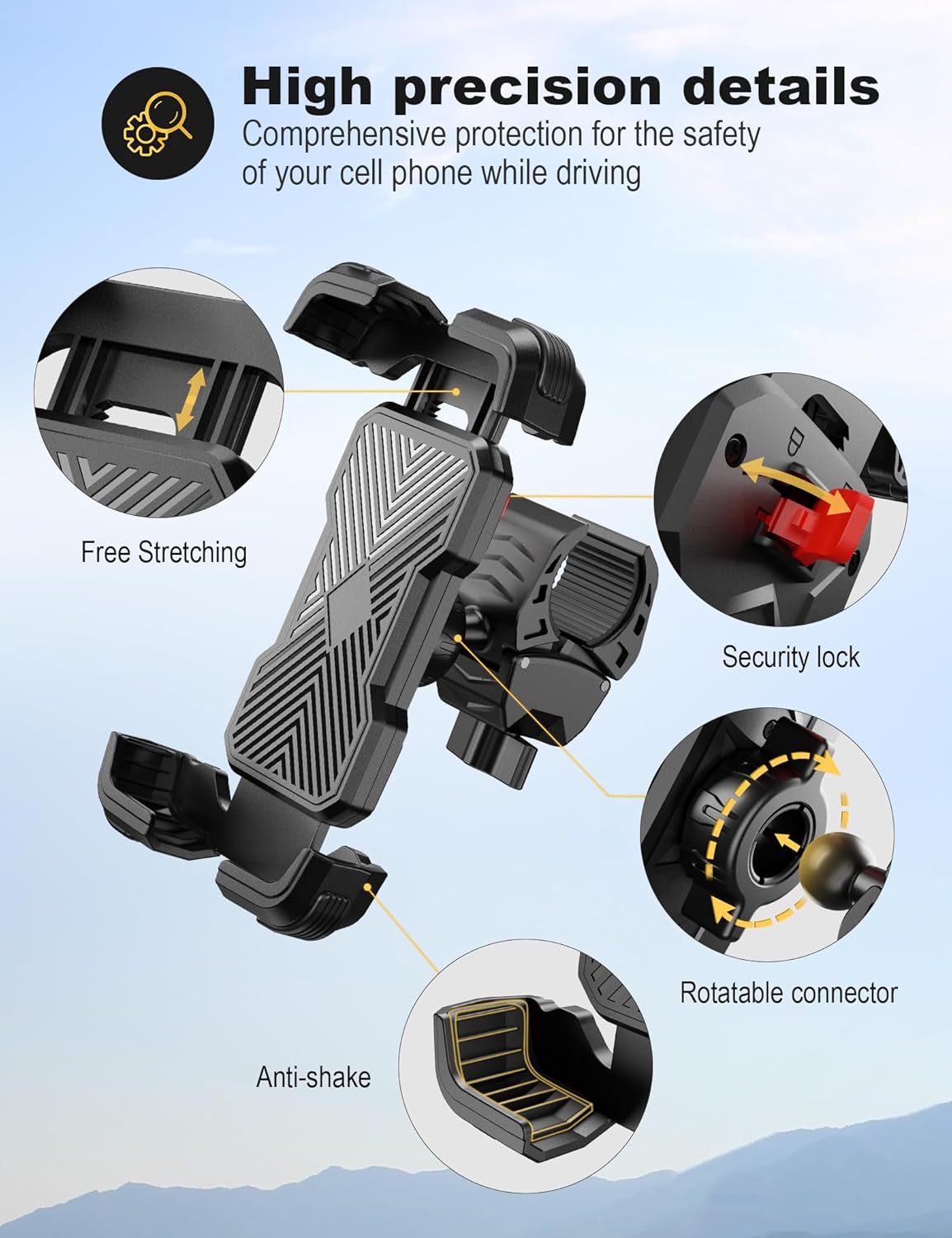 Bike Phone Holder, Universal Motorcycle Phone Holder with 360 Rotate for 4.7-6.8 Inch Smartphones, Compatible with Road Bike MTB Scooter