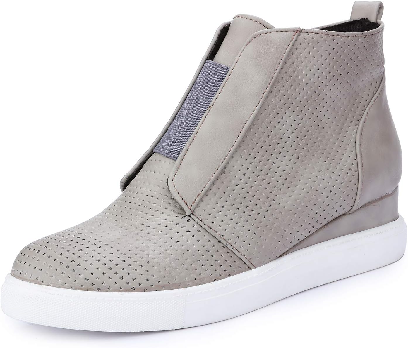 Womens Classic High Top Platform Flat Sports Shoes Casual Slip On Zipper Wedge Sneakers Grey