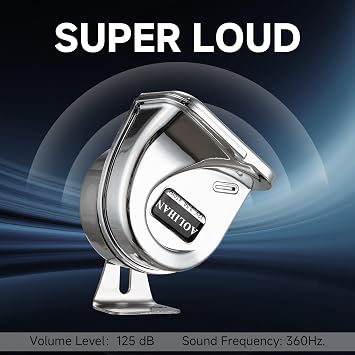 12V Low-Tone Boat Horn 410Hz, Waterproof Electric Marine Horns Made of Stainless Steel and Chrome Plastic, Boat Safty Horns for Motorcycle/Boats/Ships/Sailboat/Yacht