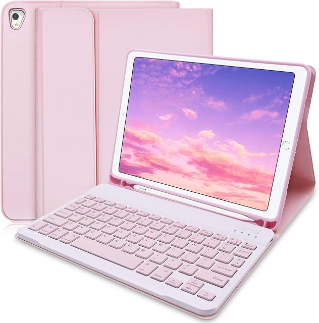 iPad Keyboard Case 9.7 2018 (6th Gen)/9.7 2017 (5th Gen)/iPad Pro 9.7/iPad Air 2/iPad Air 1, iPad Air 2 Case with Wireless Bluetooth Keyboard and Pencil Holder, Keyboard Case for iPad 9.7