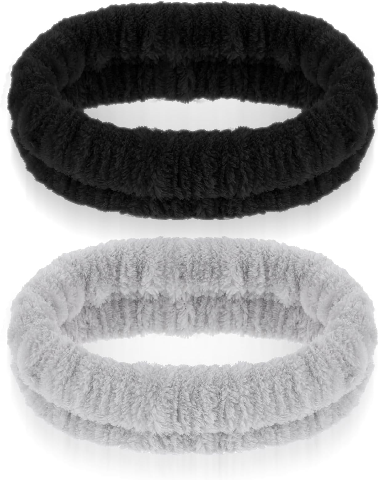 2 Pcs Spa Headband, Soft Flannel Makeup Headbands for Washing Face Quick Drying Hair Bands Headband for Women Men Yoga Shower (Grey, Black)