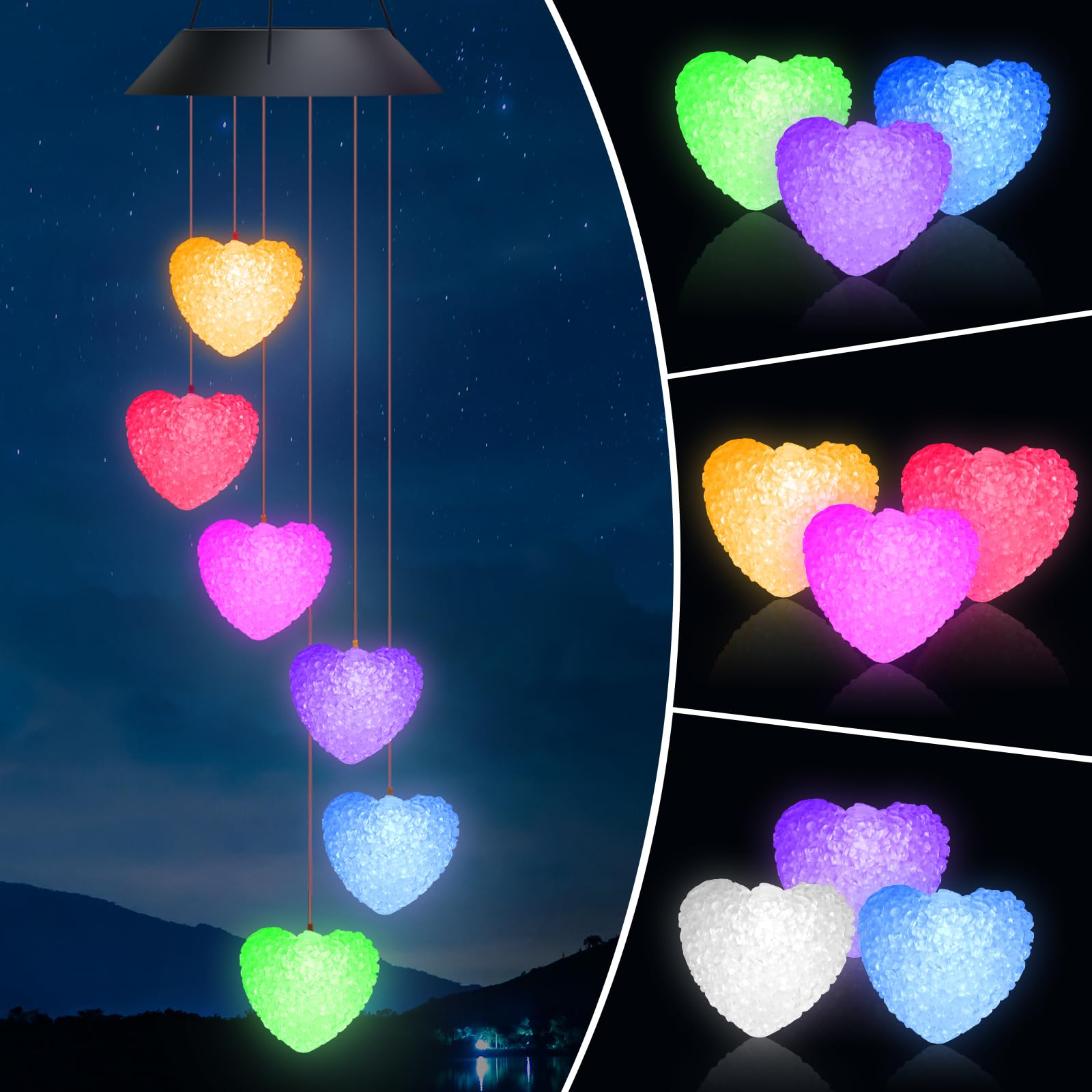 Yoeege LED Solar Wind Chimes Light Wind Chimes for Garden, Outdoor Hanging Solar Lights Outdoor Garden, B