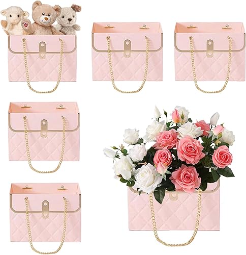 5 bolsas de regalo de flores de papel, pequeñas bolsas de regalo con asas, caja de flores para el día de San Valentín, día de la madre, cumpleaños,