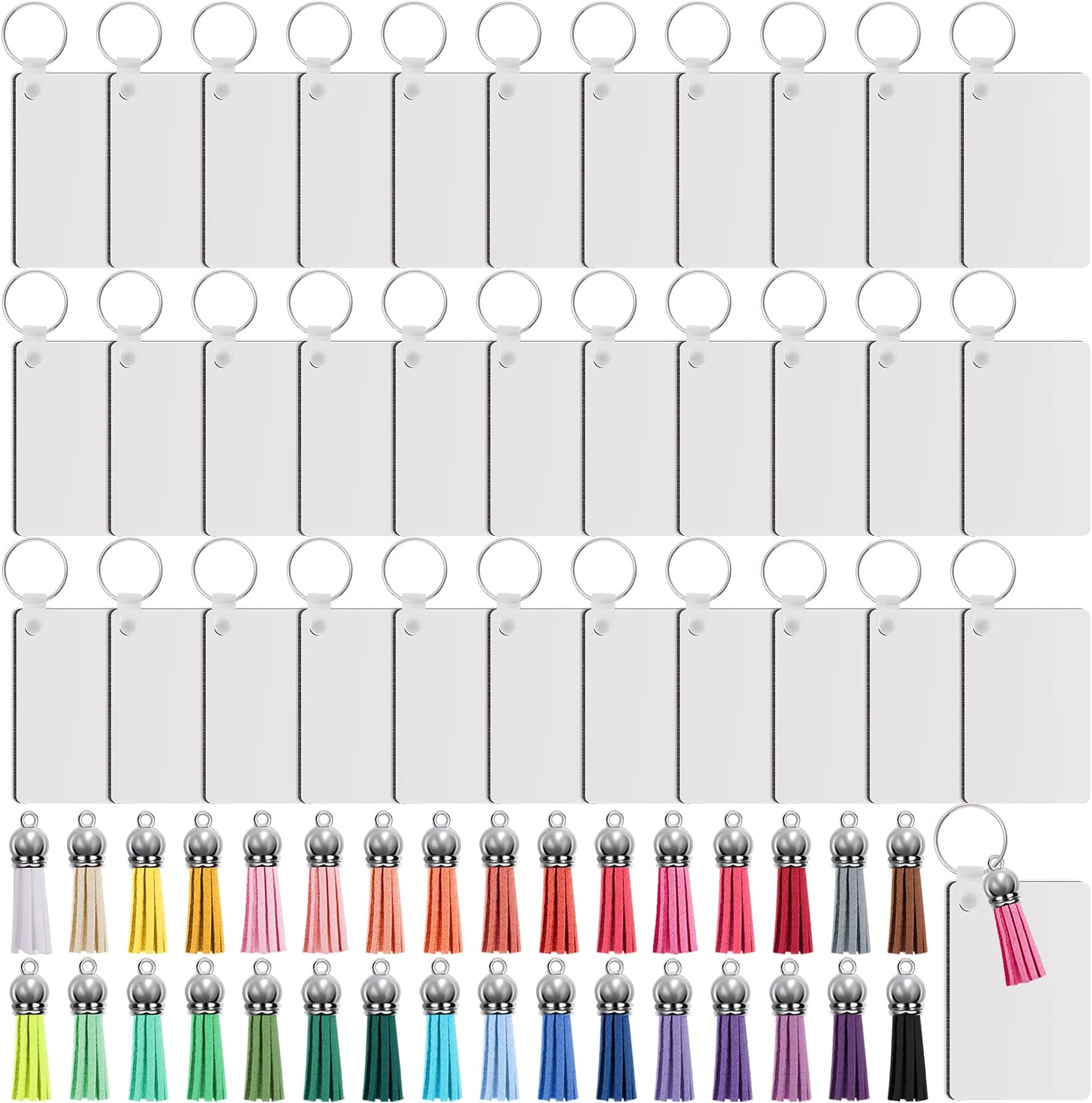 Duufin 128 Pcs Sublimation Keychain Set With Tassels - Heat Transfer Key Rings, Double Side