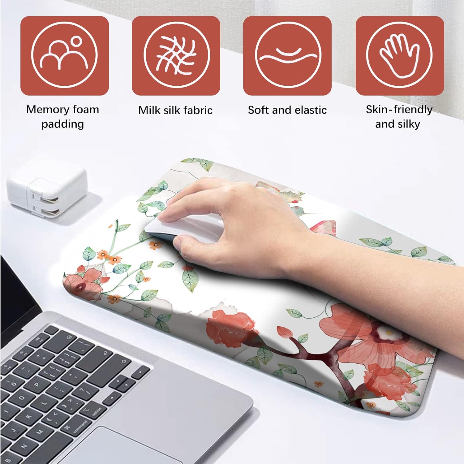 AIMSA Ergonomic Mouse Pad Wrist Rest Support, Thick Mousepad Upgraded Memory Foam, Pain Relief and Non-Slip PU Base for Home Office, Butterfly Flower