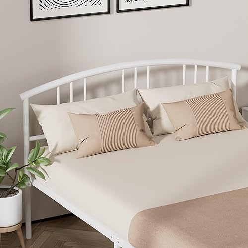 Miniatura 106 de VECELO Base de cama de tamaño individual con cabecera y estribo, base de colchón de plataforma metálica, listones de acero resistente, no necesita