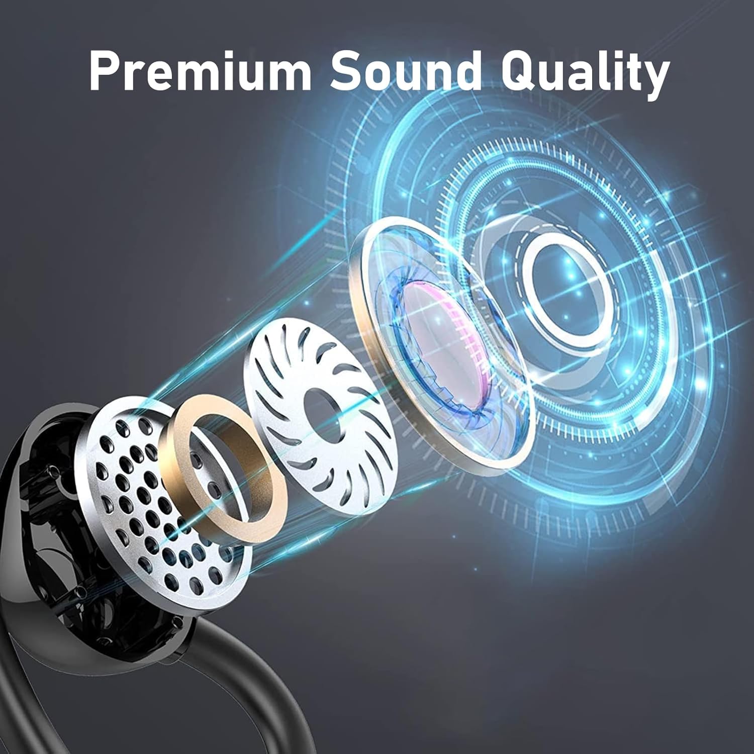 wireless earbuds workout earbud over ear running headphones with ear hooks 60Hrs playtime LED power display, IPX7 waterproof earbuds for android 13MM bass premium sound gym headphones (Black)