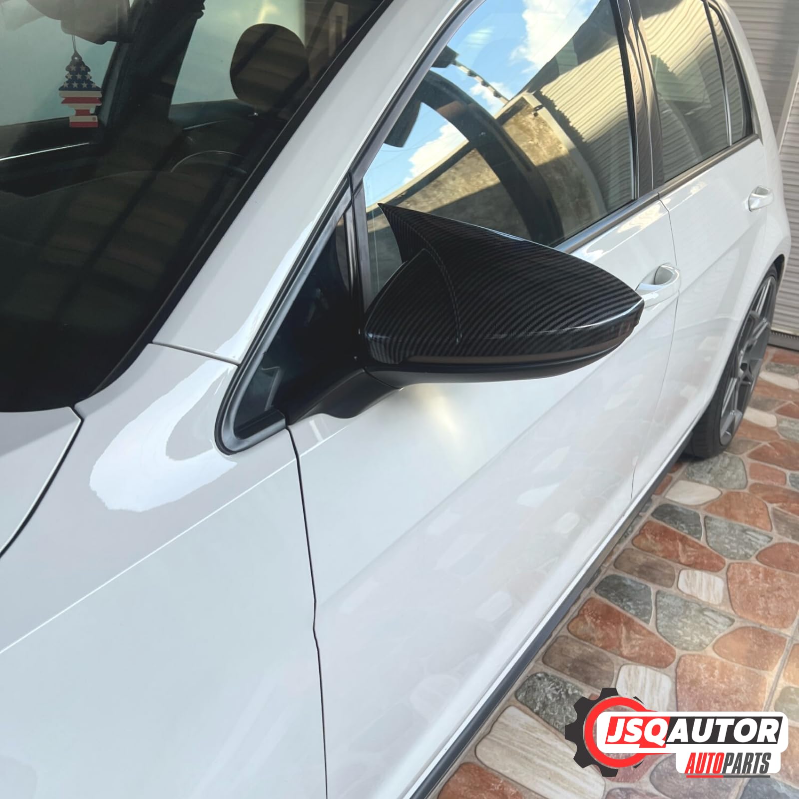 Spiegelkappen Außenspiegelkappen Kohlefilm Schwarz Passend für VW Golf VII 7 Variant/Gti & 7.5 GTI GTD R/Golf Alltrack, Kompatibel Touran II Tuning Auto Zubehör Aussen - Selbstklebenden Installieren