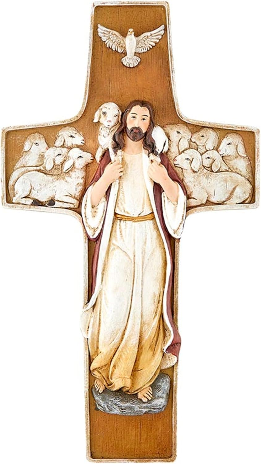 Christian Brands Crucifixes - San Giovanni Collection Resin Wall Cross for Home or Chapel, 10" H, Good Shepherd