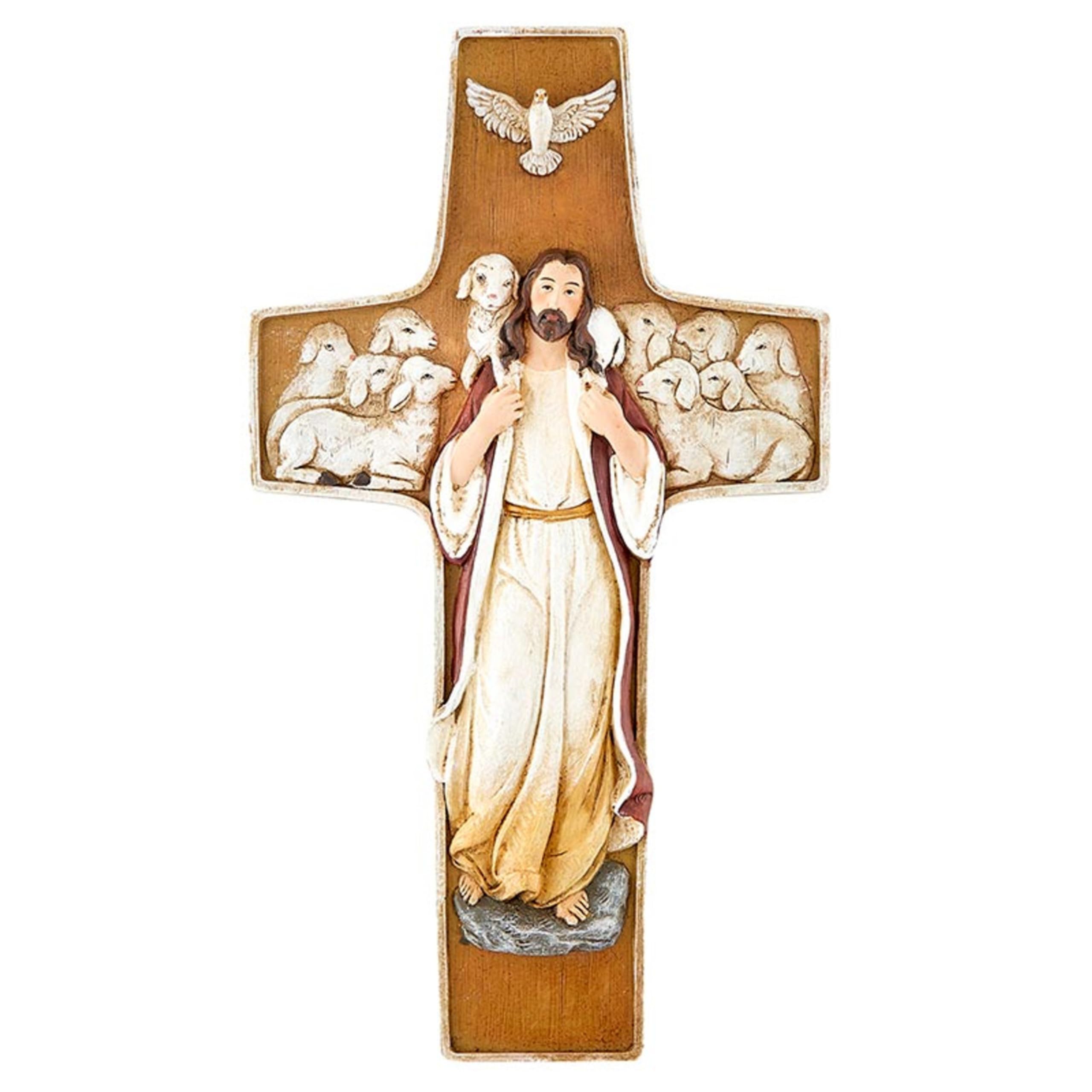 Christian Brands Crucifixes - San Giovanni Collection Resin Wall Cross for Home or Chapel, 10" H, Good Shepherd