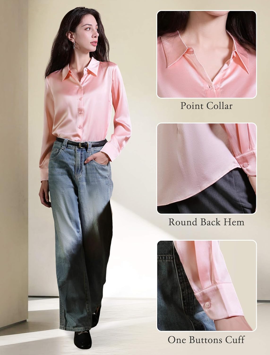 COLD POSH Silk Blouses for Women Elegant Tops Summer Spring Shirts Mulberry Silk Button Down Shirt - Image 3