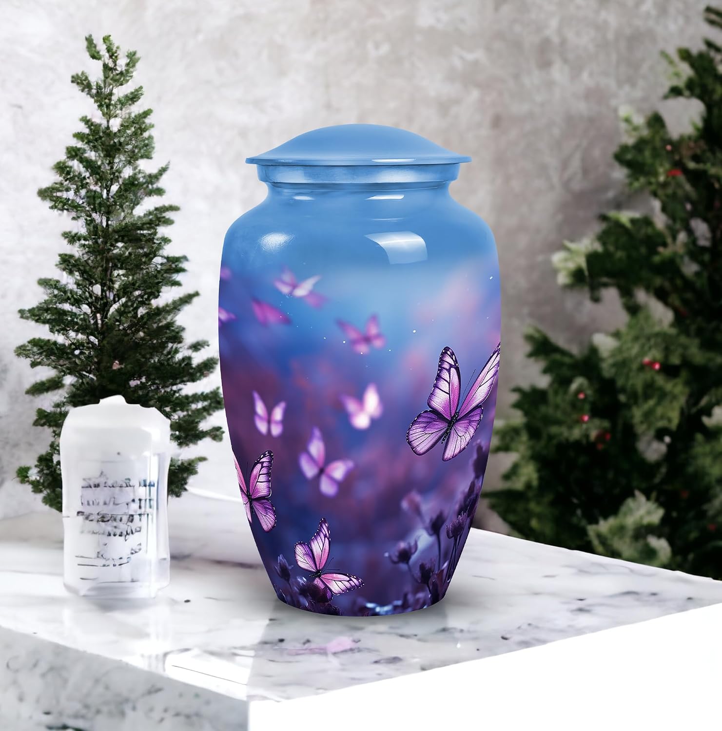 Butterfly Urn - Large Purple Aluminum Cremation Urn for Adult Ashes