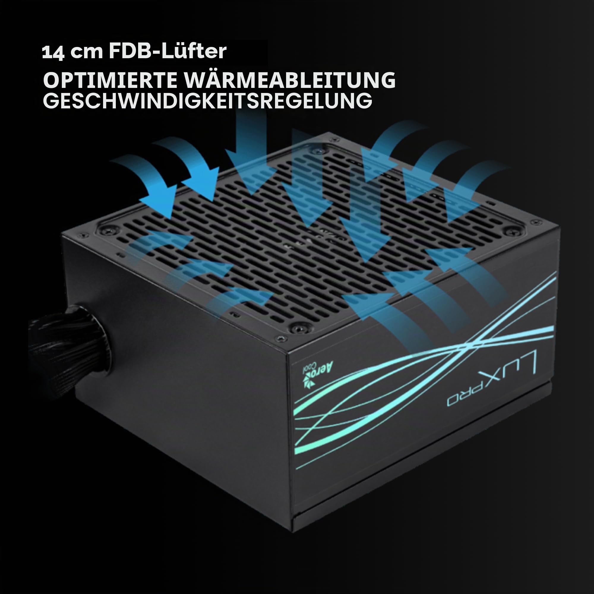 Aerocool LUXPRO750, Netzteil 750W, 80Plus Bronze 230V EU Zertifiziert, Wirkungsgrad +88%, Japanische Kondensatoren 105°C, FDB 14cm Lüfter mit APFC Technologie, 5 Jahre Garantie, Schwarz