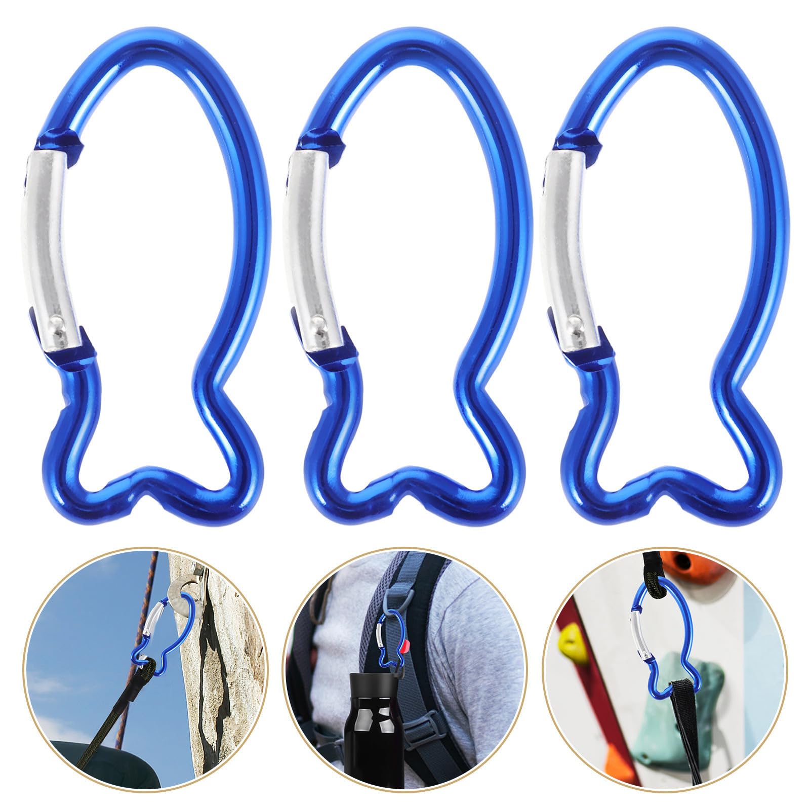 Beavorty 50 Pezzi Moschettone da Arrampicata a Forma di Pesce in Lega di Alluminio Blu, Moschettone Multifunzionale Gancio di Sicurezza per Trekking e Campeggio Outdoor