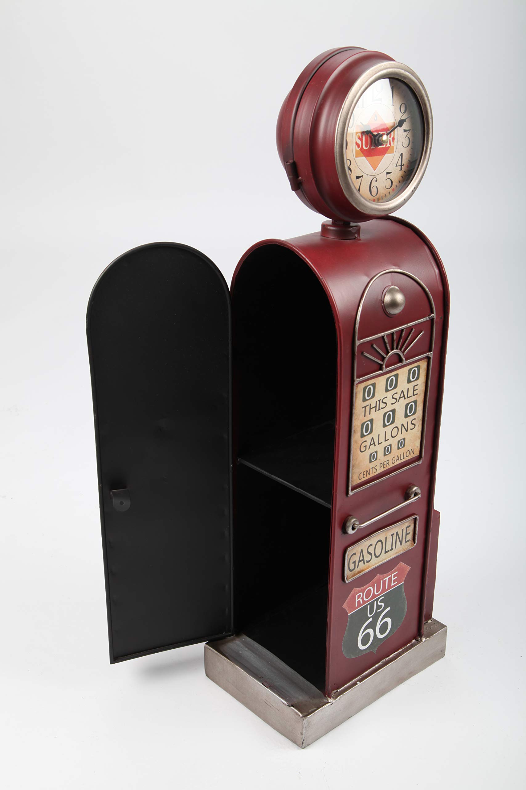 Design-Standuhr Zapfsäule, Schrank aus Metall, Retro, rot, 57cm