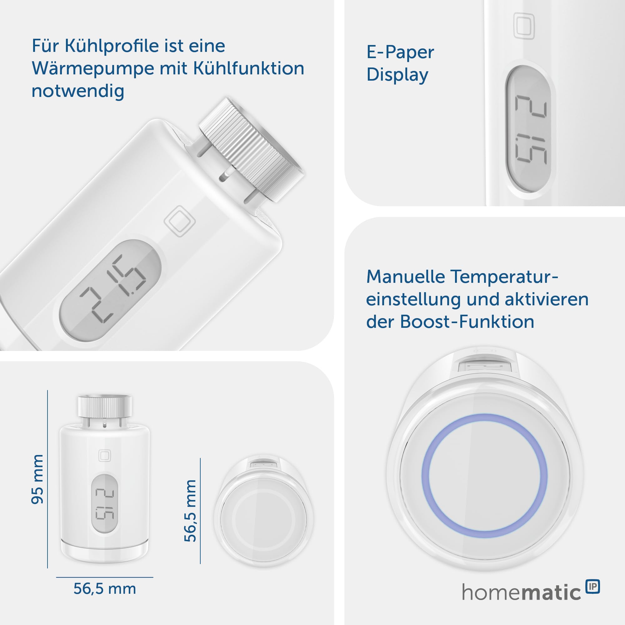 Homematic IP Smart Home termostat grzejnikowy – czysty, cyfrowy termostat, ogrzewanie, sterowanie za pomocą aplikacji, Alexa, Google Assistant, łatwa instalacja, oszczędność energii, 161046A0