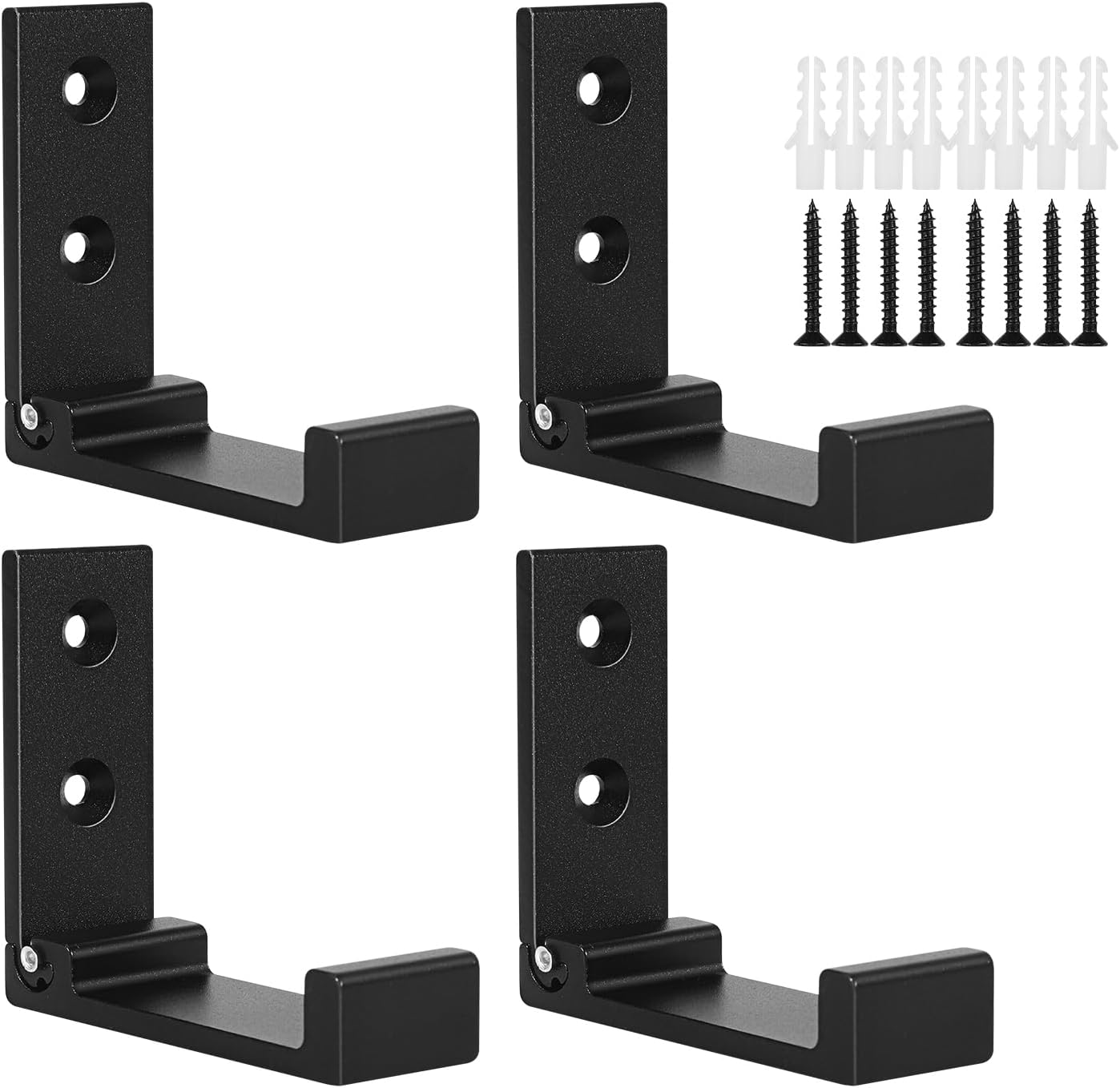 4 Pack Foldable Aluminum Wall Hooks for Heavy Duty - Space Saving Multi-Purpose Hanger for Clothes, Hats, Coats, Headphones, wall Hooks for Hanging, Organizer with Screw Mounting.