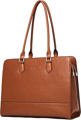 CLUCI Maletín de cuero genuino para mujer, portátil, de 15.6 pulgadas, vintage, grande, para mujer, negocios, trabajo