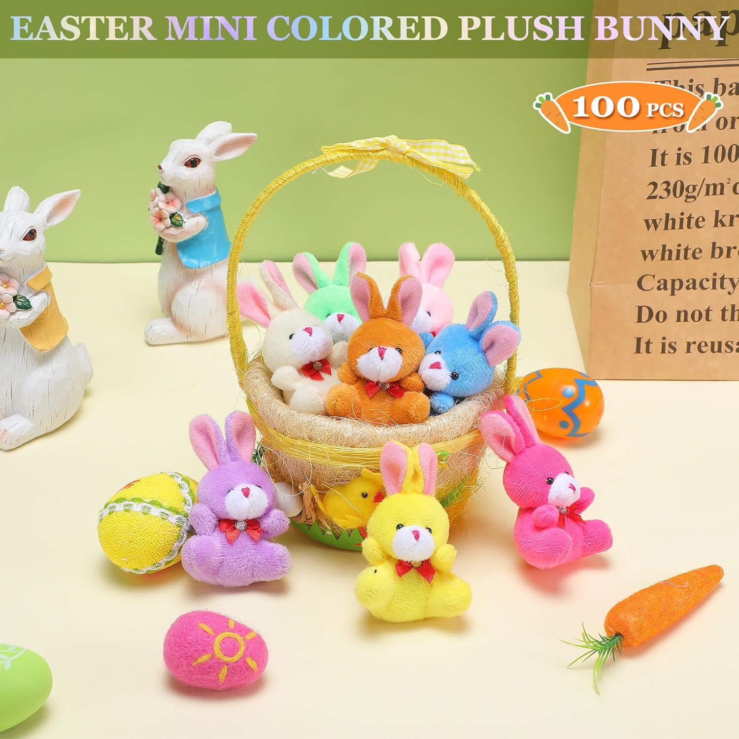 Sosation 100Pcs Easter Plush Bunny Bulk Small Stuffed Animal Bunny Colored Soft Plush Party Favor 3.54'' Mini Stuffed Rabbit for Easter Egg Filler or Baskets Filler Gift, 8 Color(Bow Style)