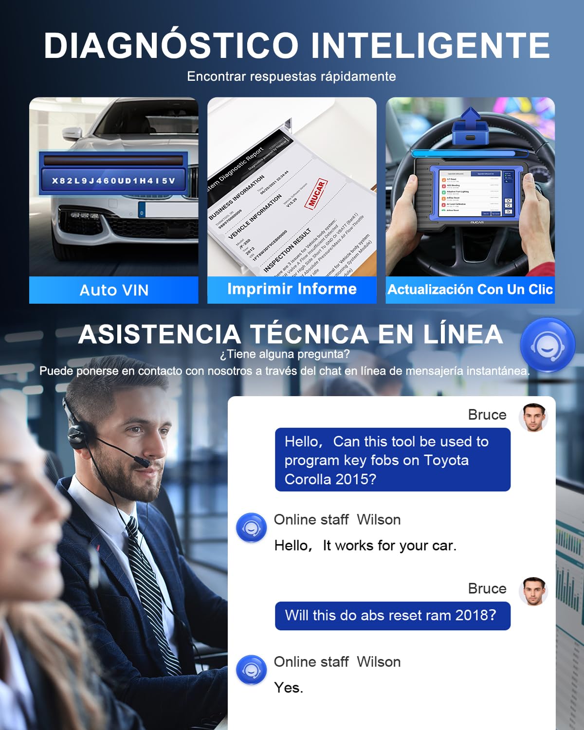 mucar VO7 OBD2 Diagnosis con Diagnóstico Todos Los Sistemas | Y 28+ Funciones De Reinicio, OBD2 Diagnóstico Control Bi-Direccional/Codificación ECU/Función de Prueba Activa
