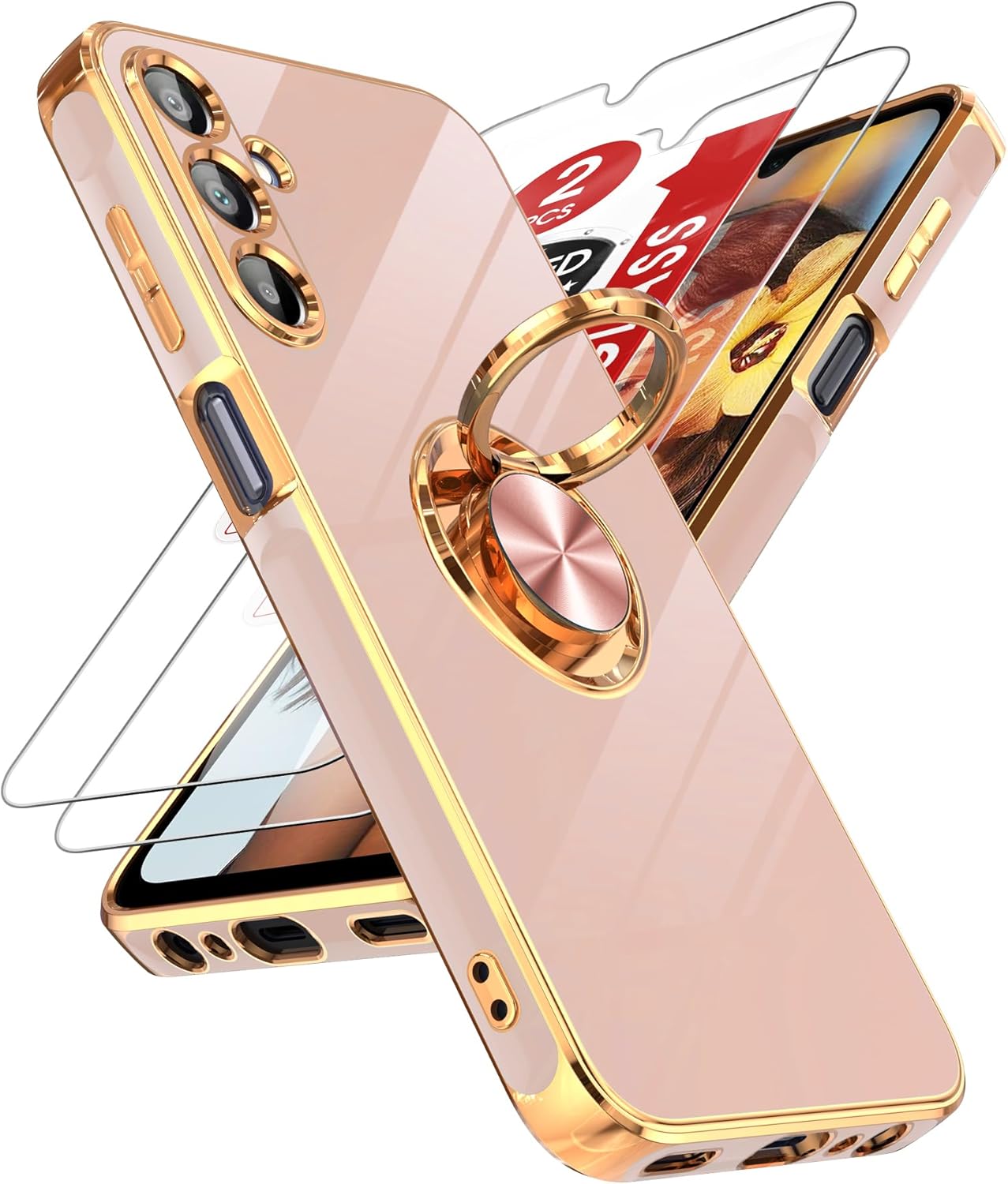 LeYi for Samsung-A15-5G-Case: (Not Fit A14) Samsung Galaxy A15 5G Case with 2 PCS Screen Protector, 360° Rotatable Ring Holder, Magnetic Kickstand, Cell Phone Case/Cover for A15 Samsung/A 15, Pink