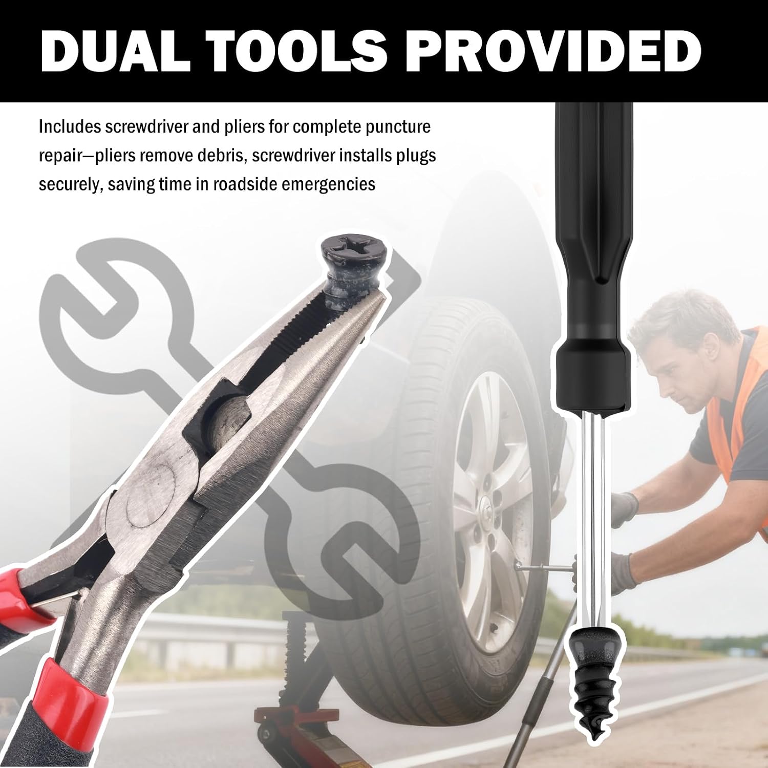 60 PCS Car Tire Repair Rubber Nail Kit with Pliers/Screwdrivers