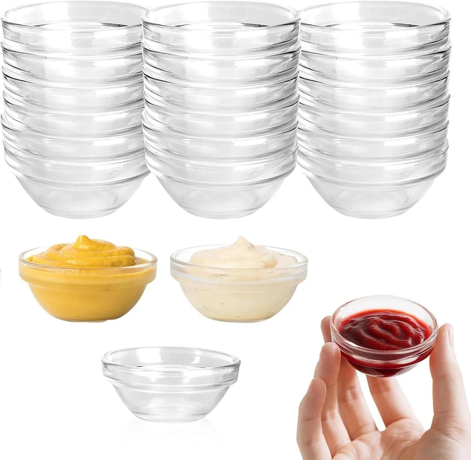 Set di 10 ciotole in vetro, diametro 6 cm, piccole ciotole in vetro per salse, salse e marmellate, impilabili, lavabili in lavastoviglie, mini ciotole da dessert rotonde per cucina, feste e