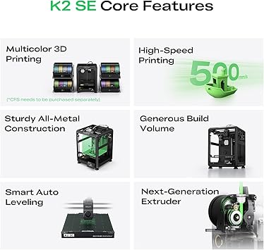 Creality K2 SE 3D Printer, 500mm/s High-Speed Printing, Support Multi Color 3D Printing Needs CFS, Solid Metal Build, Auto Leveling, Direct Drive Extruder, Quick-Swap Nozzle, 220215245mm Print Size