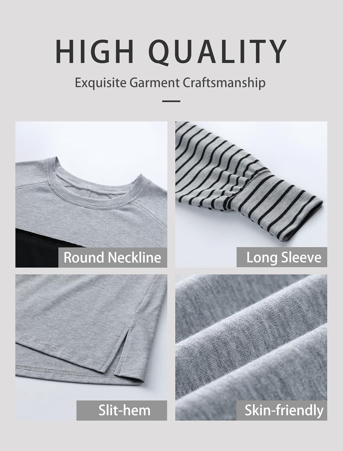 Womens Long Sleeve Shirts Fall Loose Fit Crewneck Casual Color Block Fashion Dressy Work Outfit 2025 Gray Blue L - Image 6