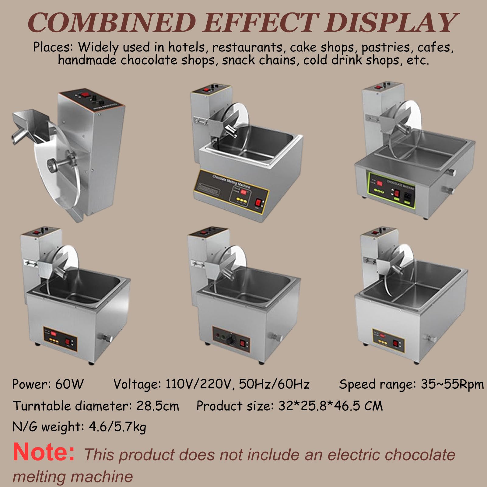 Equipo de Mezcla de Ruedas de Chocolate, máquina de depósito de Chocolate, Calentador de Alimentos comerciales eléctricos de Acero Inoxidable para Chocolate/Leche (110v)