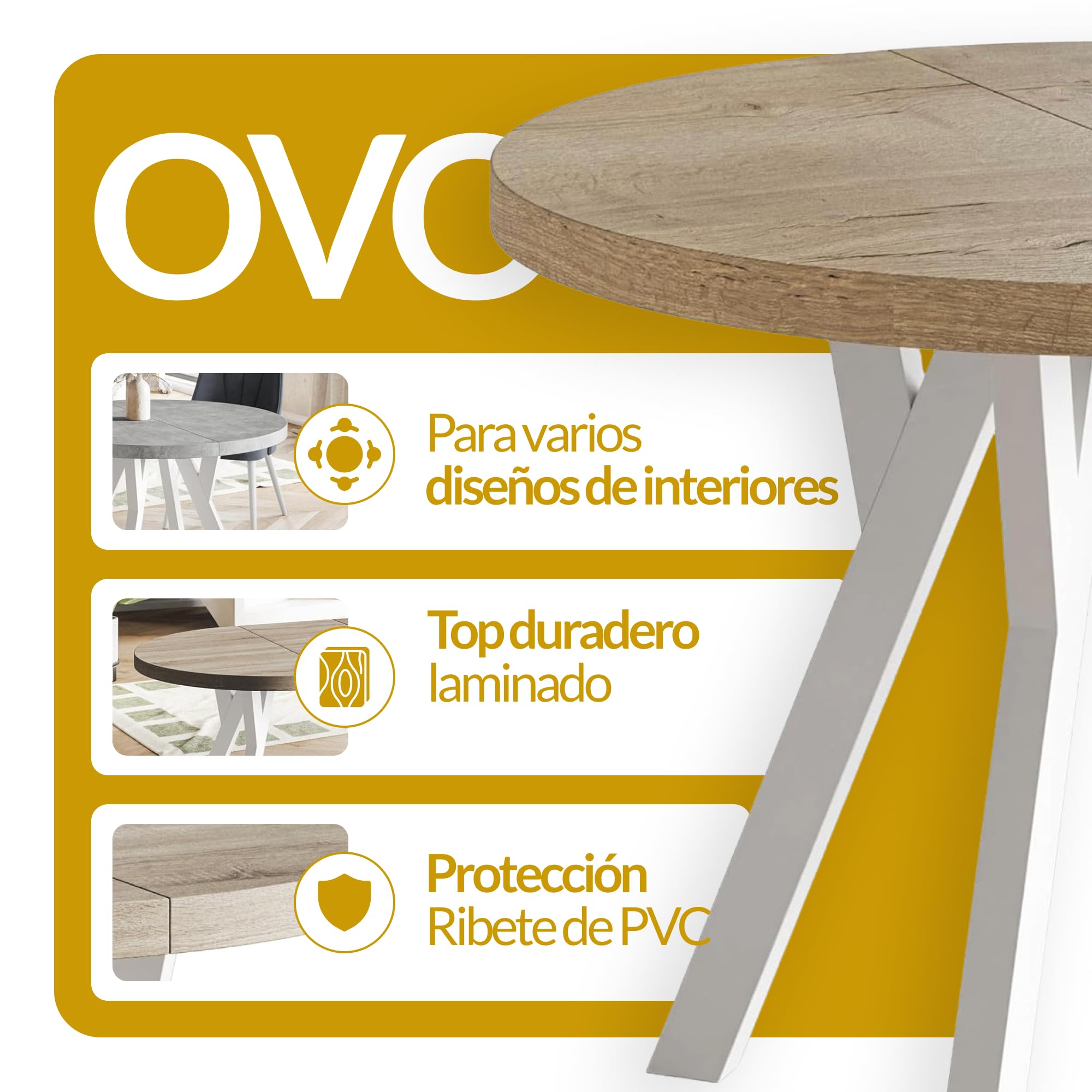 Mesa Comedor Extensible Redonda, 80 cm, Blanco