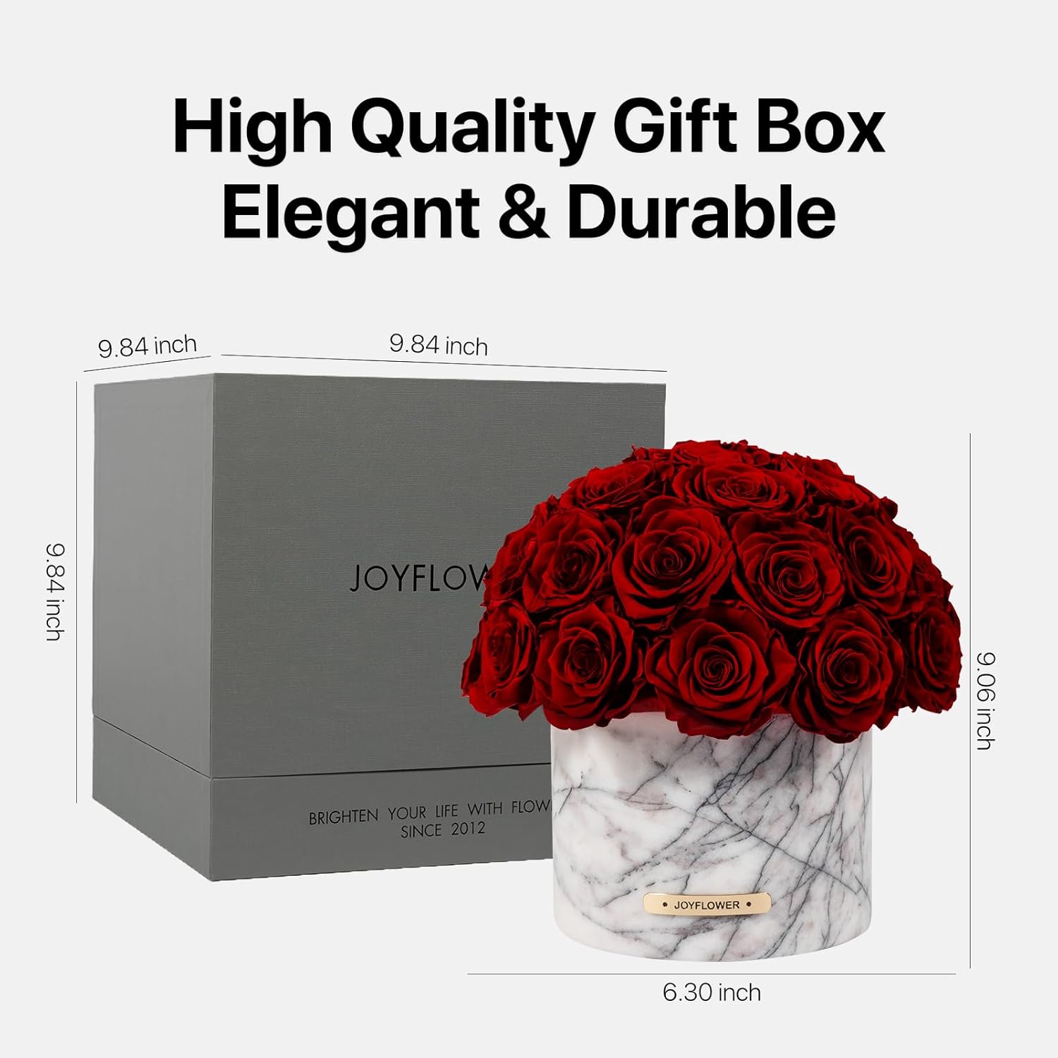 JoyFlower Preserved Flowers in Marble Vase, Flower Vase Marbles for Table Centerpiece, Bordeaux Red Eternal Flower Decorations for Party Home Living Room Bedroom Shop House, Decorative Flower Decor