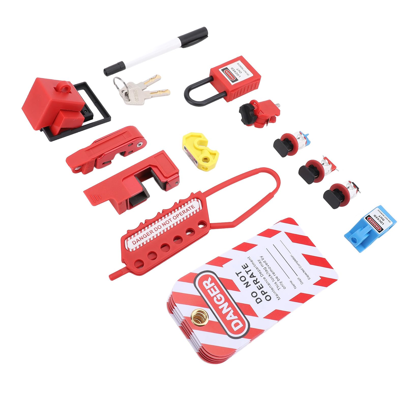 Walfront Kit de Etiquetado de Bloqueo Eléctrico, Juego de Bloqueo de Disyuntor PA de Nailon con Cerrojo y 8 Cerraduras, Múltiples Puntos de, Bolsa de Almacenamiento para Maquinaria de Equipos