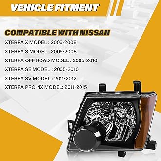 Headlight Assembly Pair Compatible with Nissan Xterra 2005-2015, Factory-OE-Style Halogen Headlamp Replacements for 26010-EA025 26060-EA025, w/o Bulb, Black Housing Clear Lens Yellow Corner