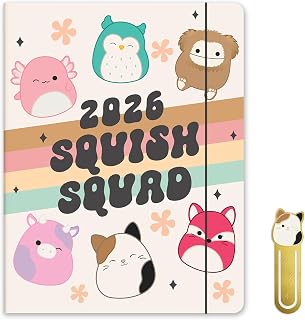 Orange Circle Studio 2026 Planner, Squishmallow, Just Right Monthly Planner, To-Do List Notebook, Appointment Book w/Storage Pocket & Elastic Closure, Composition Notebook