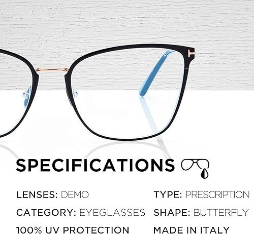 Miniatura 4 de Tom Ford FT5839-B - Marco de lentes con forma de mariposa + paquete con kit de limpieza de gafas eSHADES, Negro brillante Lente transparente