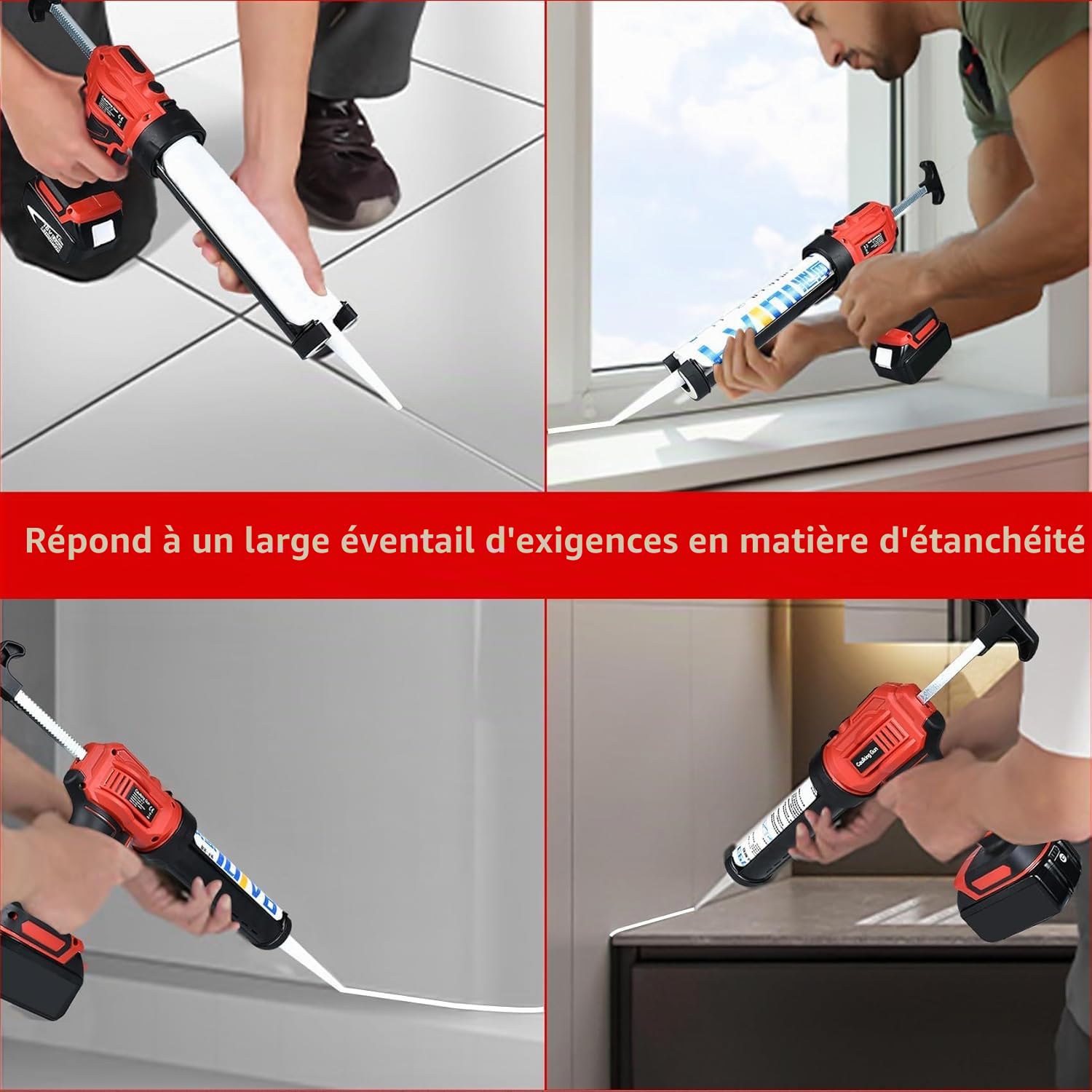 Pistolet à cartouche sans fil 18 V 4 vitesses réglables avec lumière LED, compatible Makita, rouge, 300 ml (sans piles)
