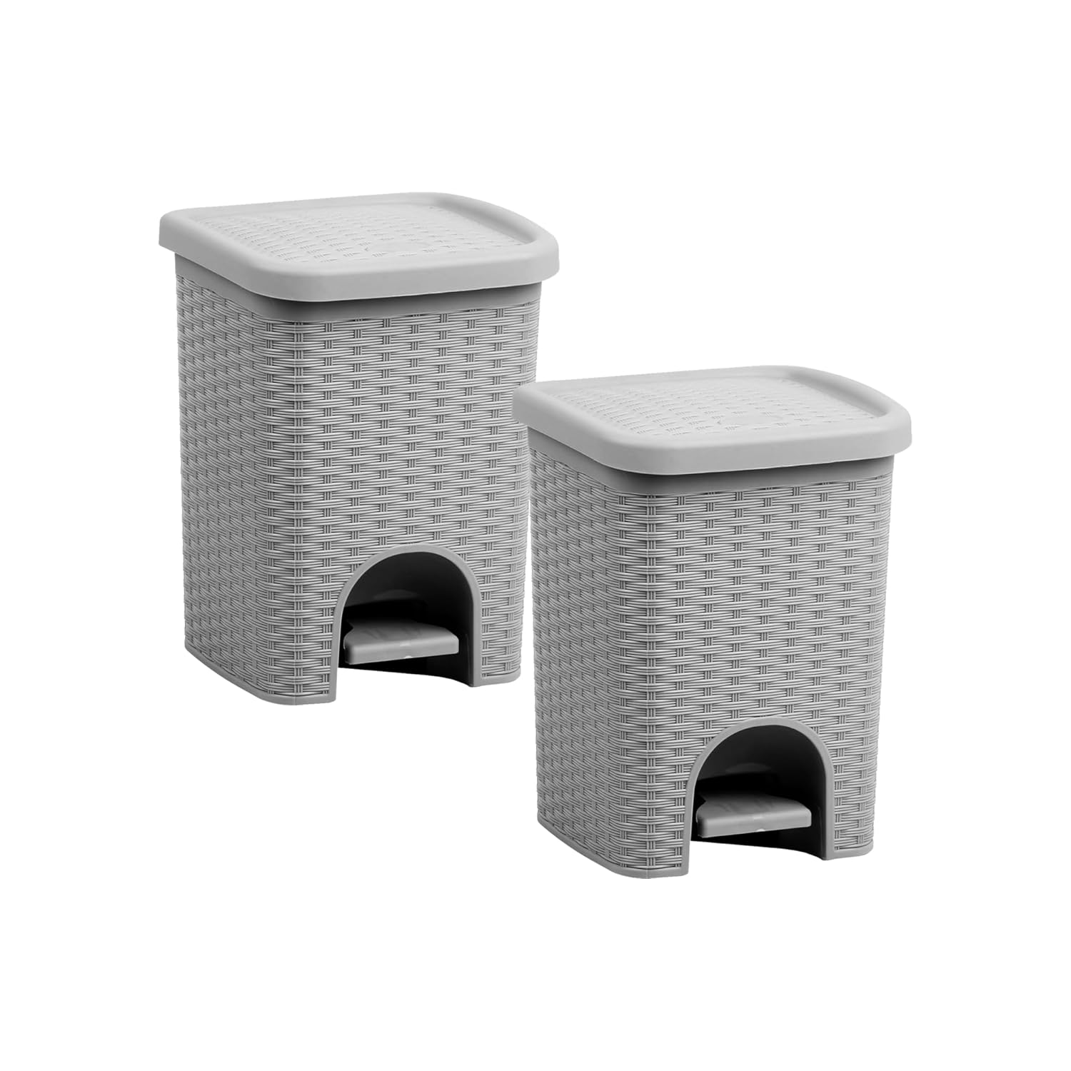 Superio 2-Pack Mini 6L Step Pedal Trash Can - Wicker Design, Hidden Mechanism, Durable Plastic, Ideal for Desktop, Countertop, Pet Waste/Dog Poop- Grey
