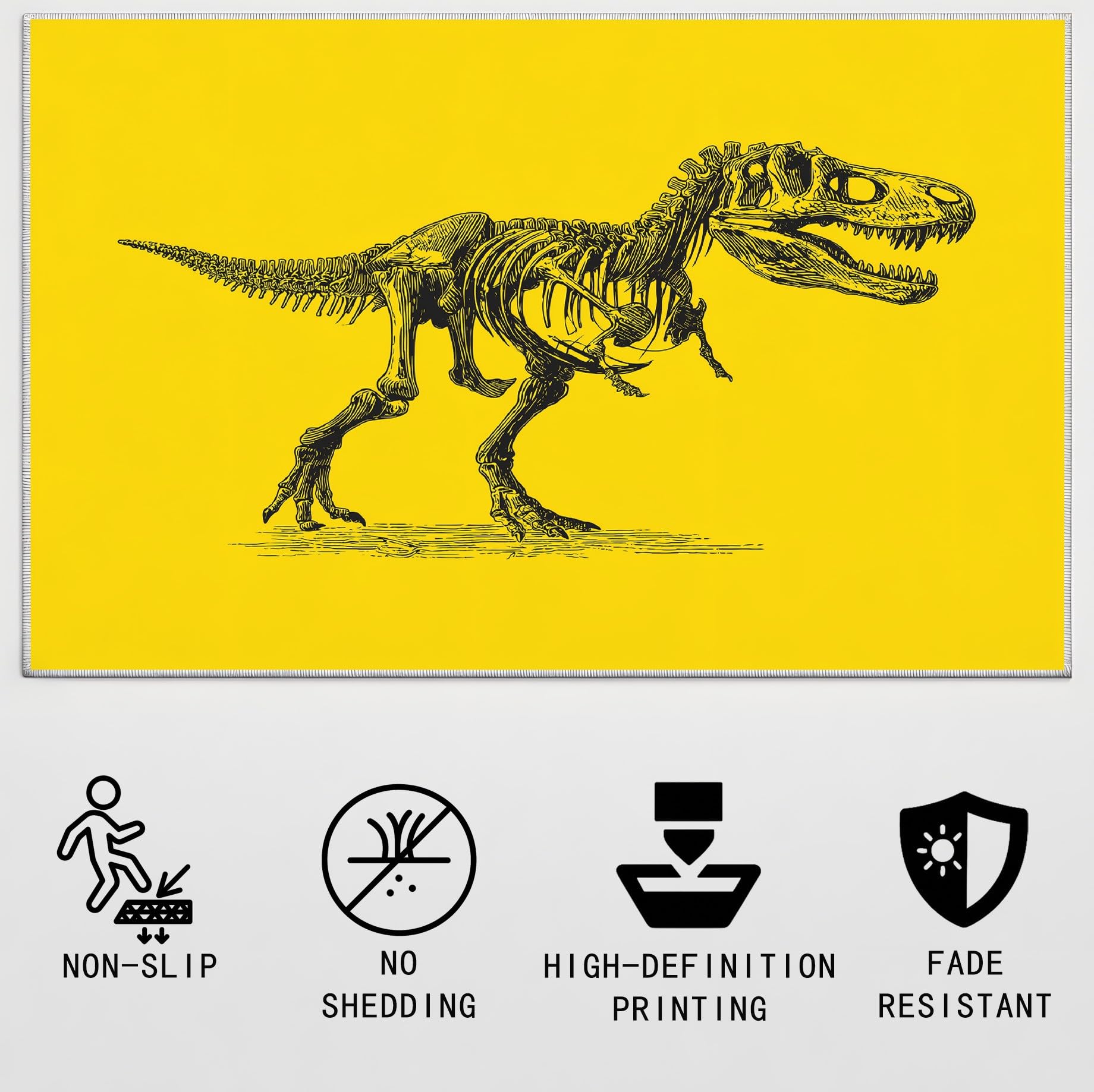 Manga komiks minimalistyczny antypoślizgowy dywan do salonu 120 x 160 cm oryginalne zwierzę, musztardowy żółty szkielet dinozaura wytrzymały dywan dekoracyjny, miękki dywan z krótkim włosiem do