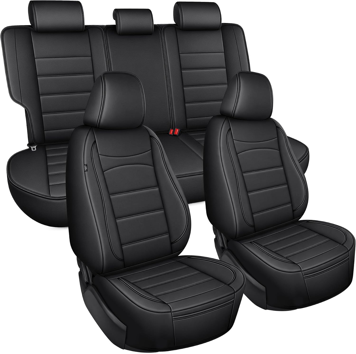 IKABEVEM Custom for Honda Civic Seat Covers 2016-2021 Sedan EX-L, EX-T, EX, Touring, Sport, Full Set Luxury Faux Leather Car Seat Protector Interior Accessories(Black)