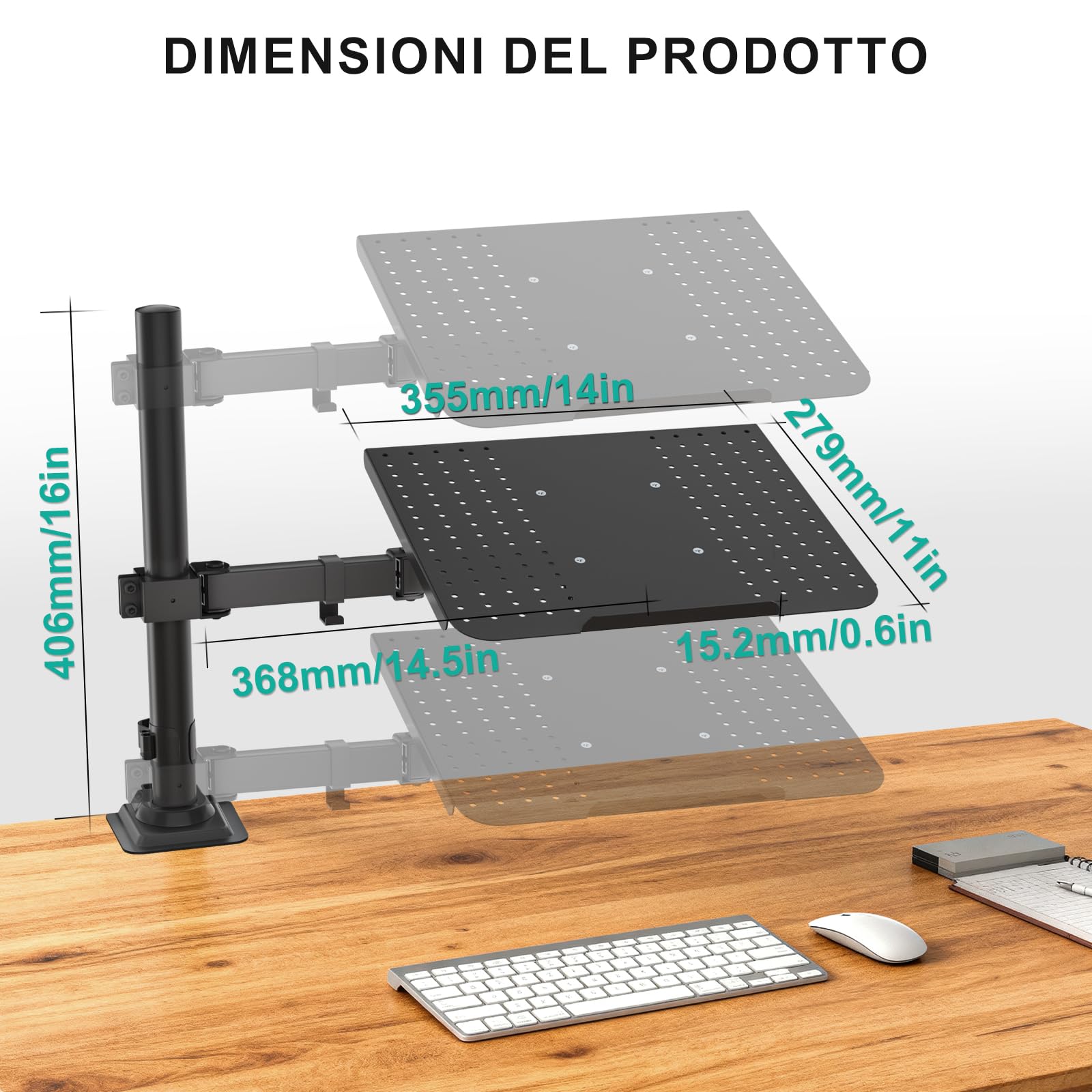 Wali Supporto da scrivania per 1 laptop fino a 17 pollici, completamente regolabile, capacità 10 kg con supporto per piattaforma di raffreddamento ventilato (M00LP)