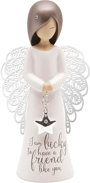 You are an Angel "I am lucky to have a Friend like you" Angel figure with Embellishments Sentimental Ornament Gift (Brown/Silver)