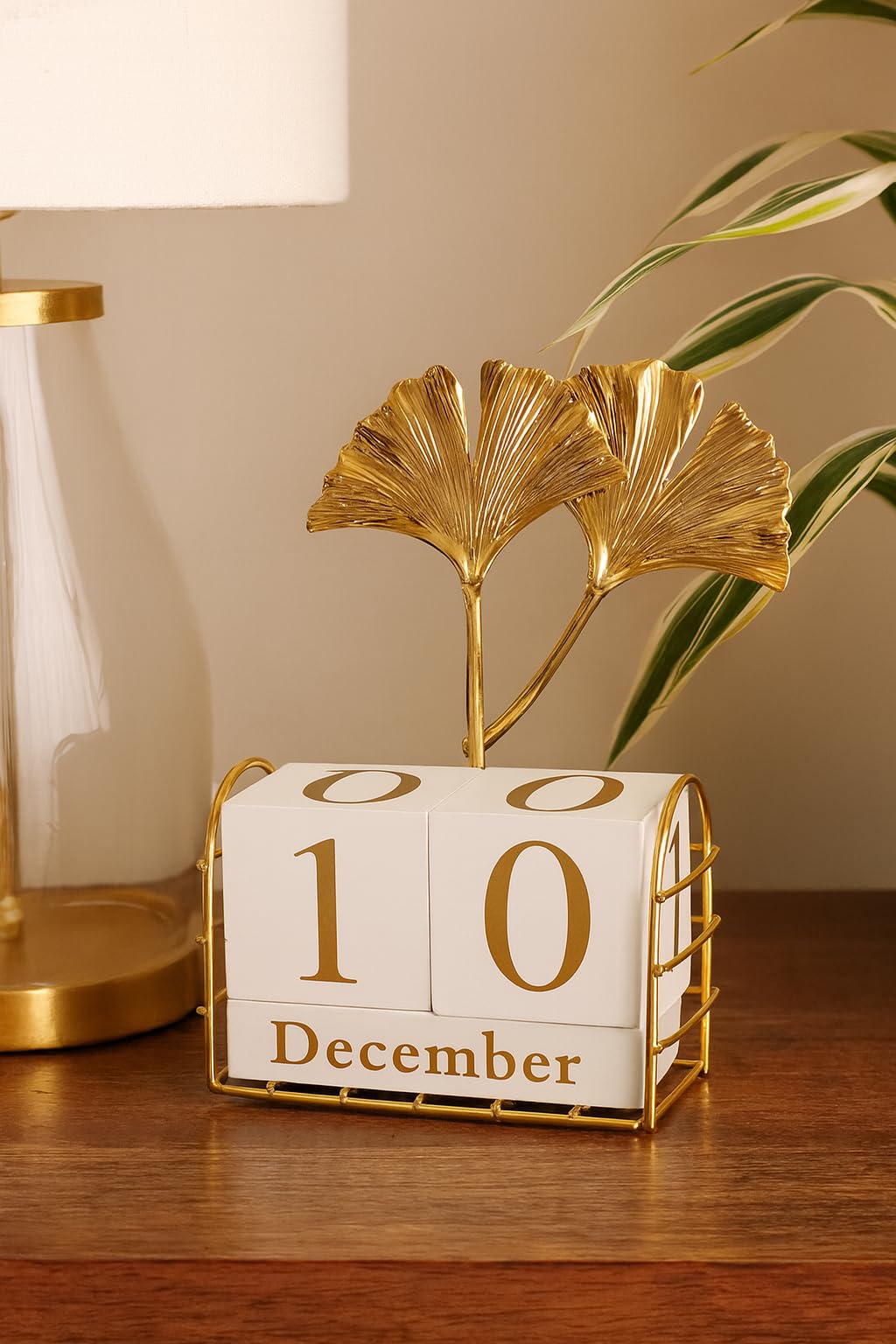 Golden Leaf Desk Block Calendar | Stylish Wooden Desk Calendar for Home & Office Décor | Luxury Table Calendar with Gold Leaf Accent | Reusable Perpetual Calendar-image-21