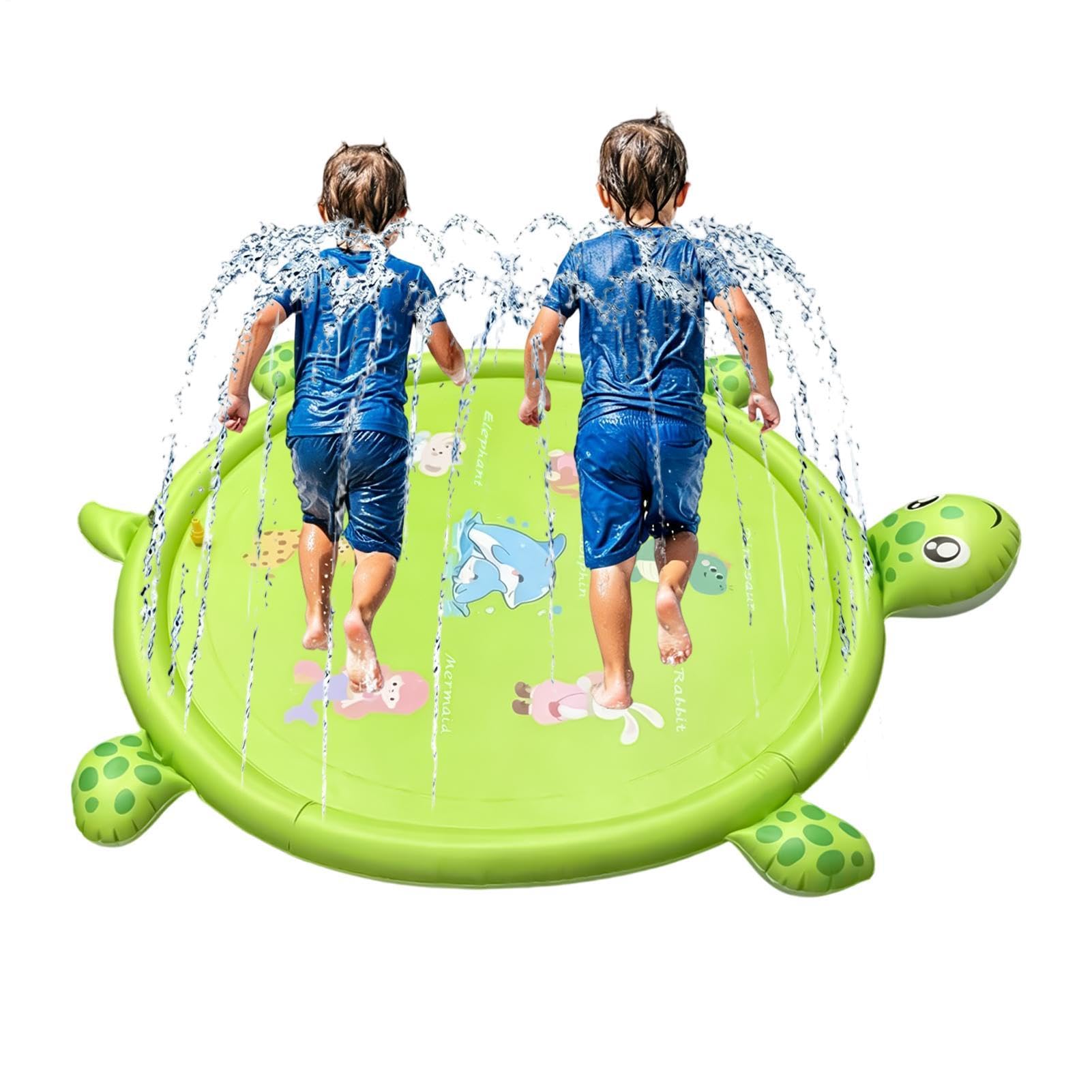 Wasserspielmatte 213 Cm Rutschfeste Süße Schildkröten-Pool-Spiele | Outdoor-Wasserspiel Kinder-Sprinkler für Sommer Outdoor Hinterhof Garten Rasen Familienfeiern