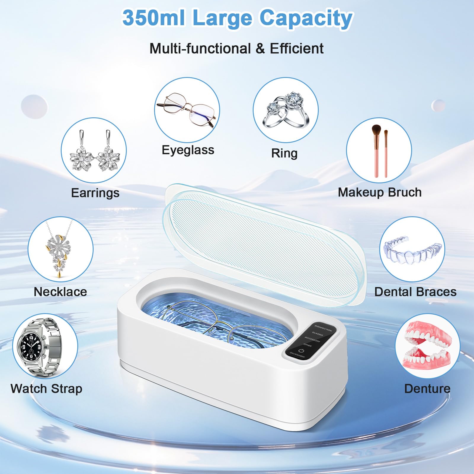 Nettoyeur Ultrason VINATO 350ml Ultrasonic Cleaner vec 4 Modes de Nettoyage Ultrasons pour Lunettes, Bijoux et Montres