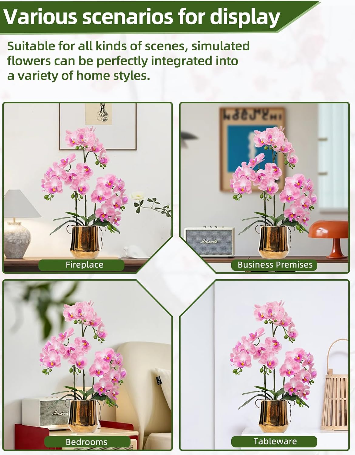 Artificial Orchid Flowers Set - Pink Phalaenopsis - Real Touch - Includes Ceramic Vase - 19.7 x 4.7 Inches - Wedding, Party, Office Decoration