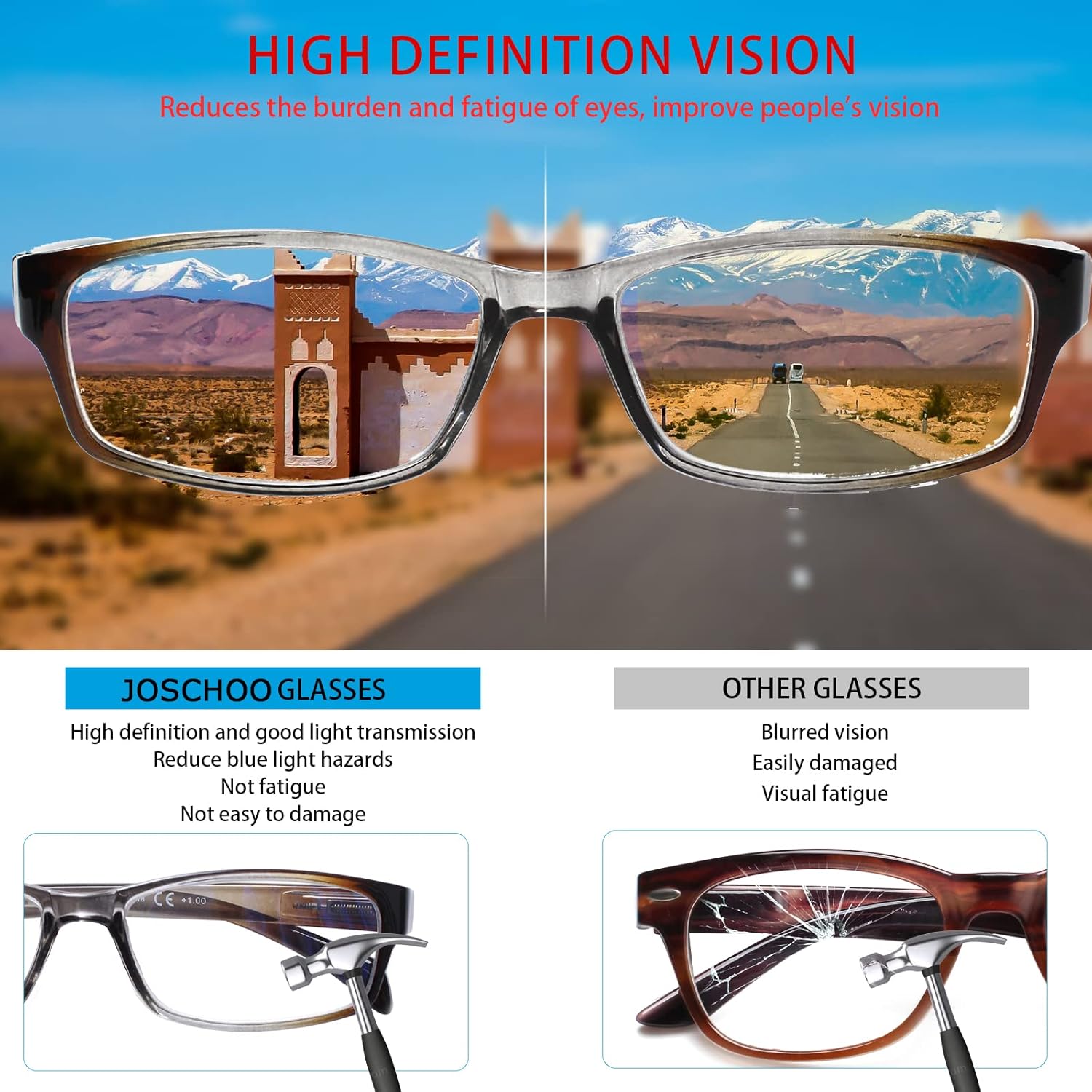 JOSCHOO Computer Reading Glasses for Women and Men 6 Pack Blue Light Blocking Spring Hinge Readers - Image 6