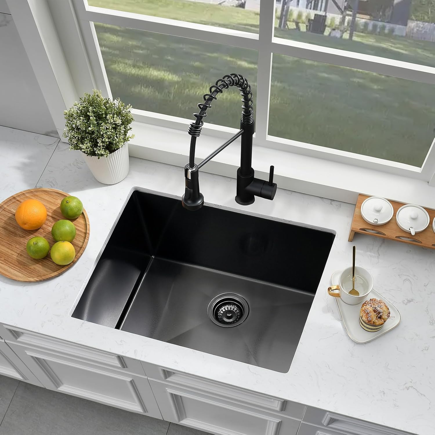 24 Inch Undermount Laundry Sink with Faucet Combo-Bokaiya 24x18x12 Black Stainless Steel Laundry Utility Sink Outdoor 16 Gauge Deep Single Bowl Laundry Room Sink