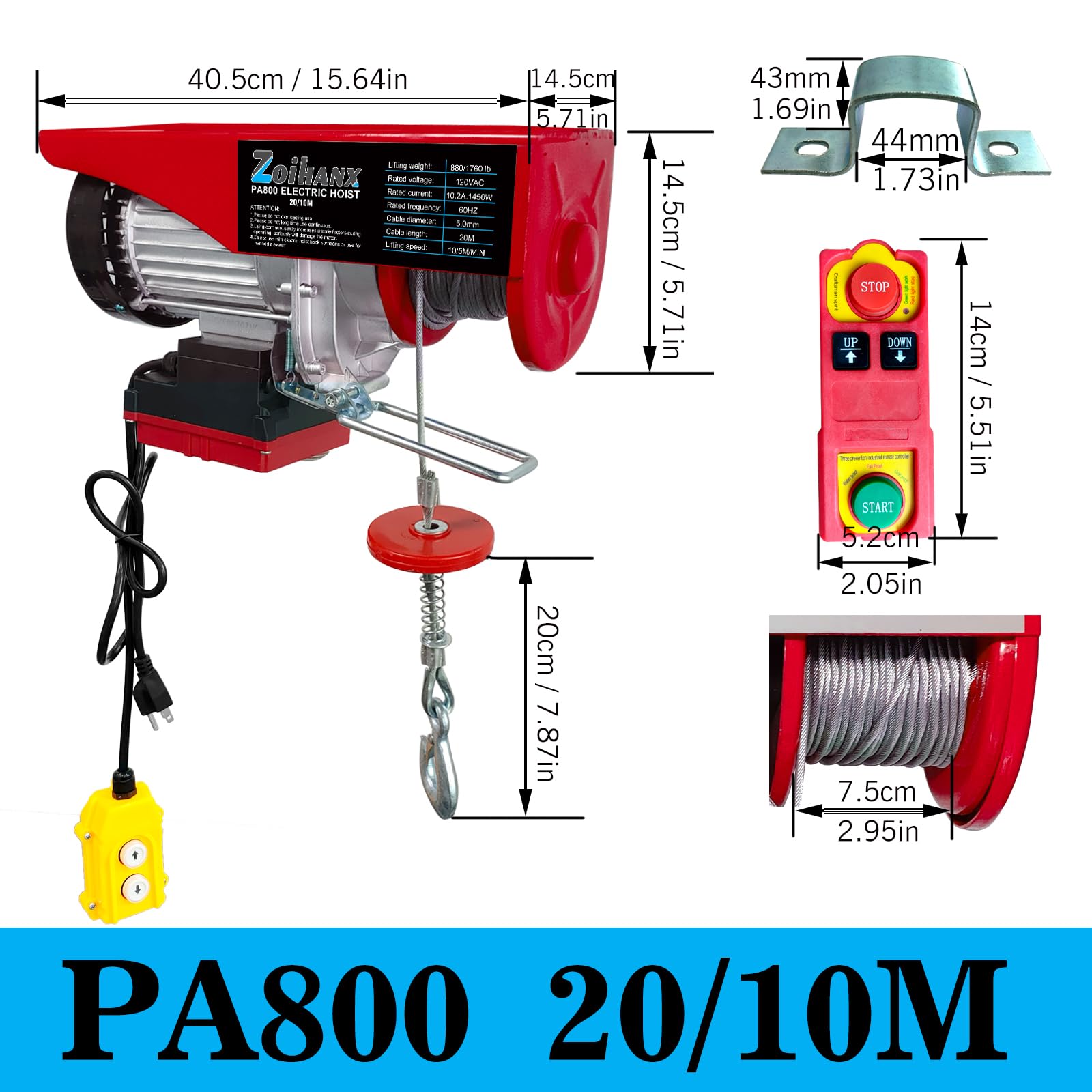 1760LBS Electric Hoist - Wireless & Wired Remote Control -2 1760LBS Electric Hoist - Wireless & Wired Remote Control -2
